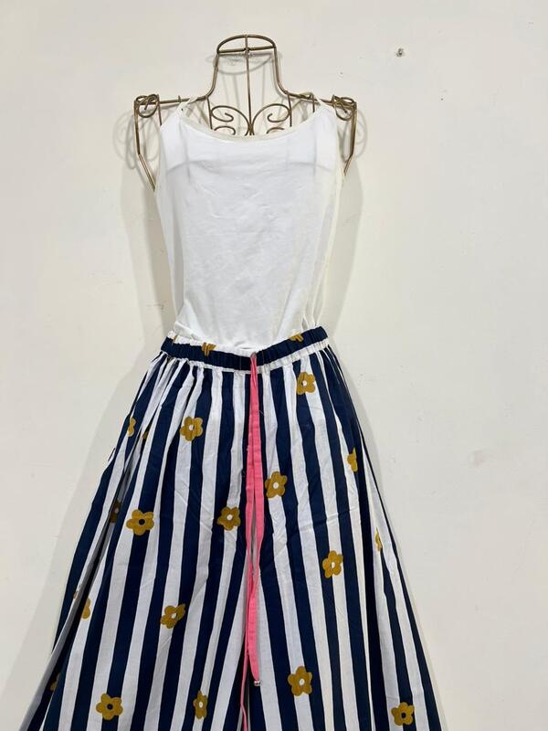 Anya's Flared Lounge pants - Blue & White Stripes with Flowers