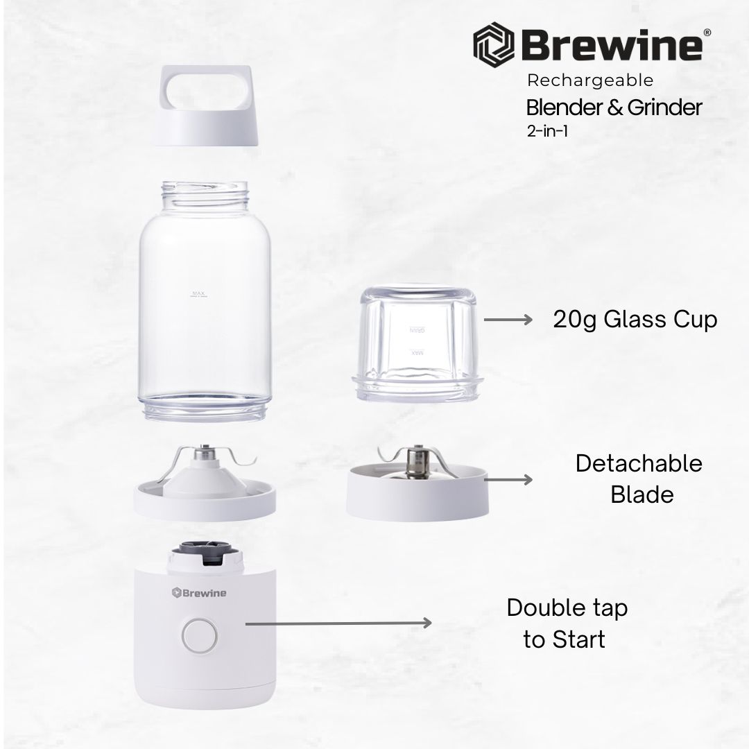 Brewine USB Rechargeable 2-in-1 Blender & Grinder