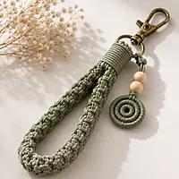 Macrame Wristlet Keychain — Ivory, Sage & Rust (Set of 3)