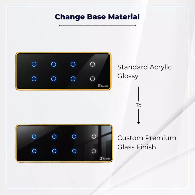 D2Touch Acrylic Glossy Material to Premium Glass Material For 8 Modules Touch Switch Panel