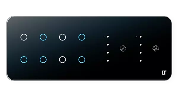 D2Touch 8 Module 8 Switch 2 Fan Glosy Acrylic Blue LED frameless Wi-Fi Remote Touch Switch Panel