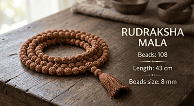 Rudraksha Mala - Beads size 8 mm, Length 43 cm, Beads 108