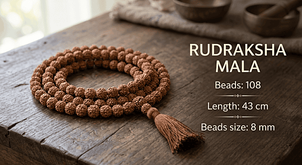 Rudraksha Mala - Beads size 8 mm, Length 43 cm, Beads 108 Rudraksha Mala - Beads size 8 mm, Length 43 cm, Beads 108