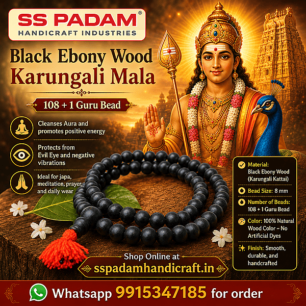 8MM Black Ebony Wood Karungali Mala 100% Original