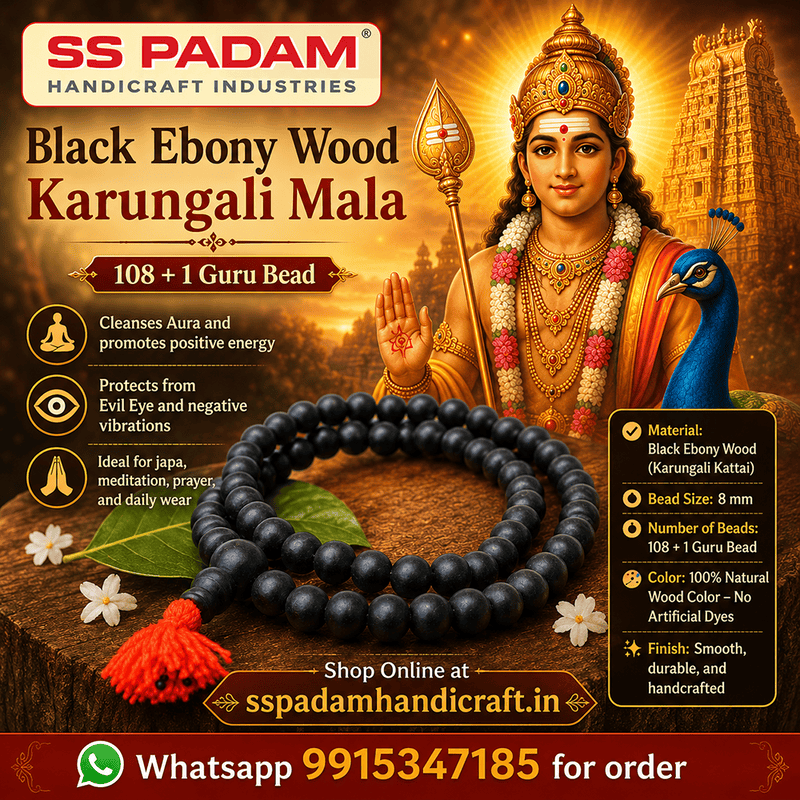 8MM Black Ebony Wood Karungali Mala 100% Original