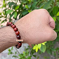 8mm Red Sandalwood Lal Chandan Shiv Damru Bracelet