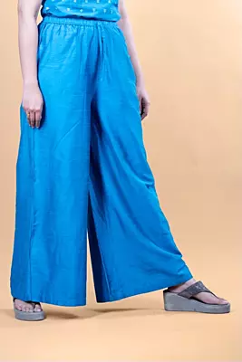 Women Flared Solid Palazzo - Blue
