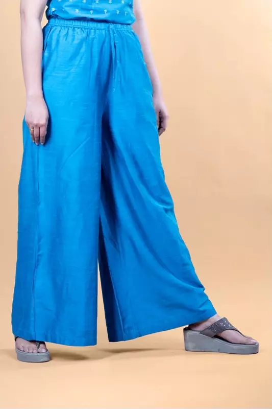 Women Flared Solid Palazzo - Blue