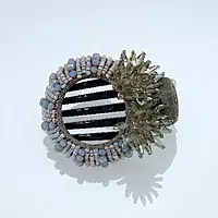 Chic Stripe Hair Claw Clip with Beaded Embellishments