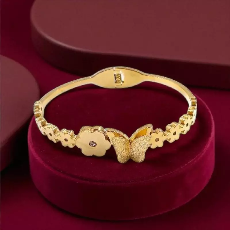 Textured Butterfly and Floral Bangle Bracelet