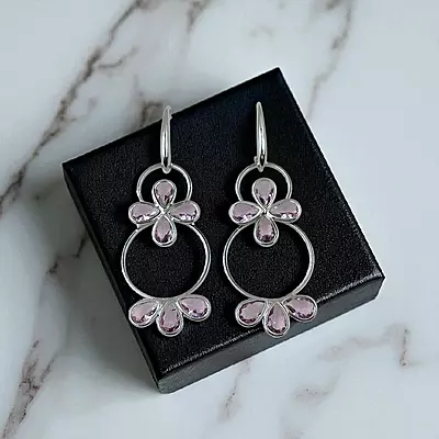 Delicate Pink & Silver Hoop Earrings | Dangle Drop Earrings