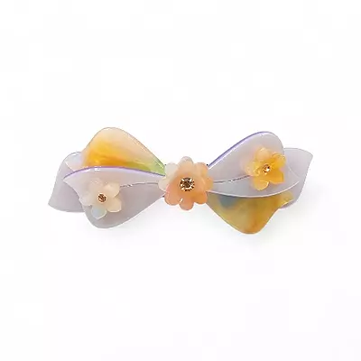 Elegant Lilac and Peach Bow Hair Barrette Clip for Women