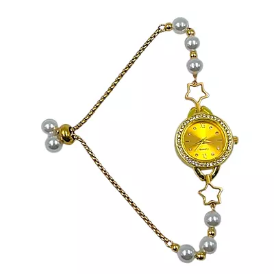 Gold Star & Pearl Charm Bracelet Watch for Women | Quartz