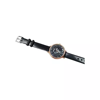 Starry Night Deer Motif Women's Watch with Black Leather Strap