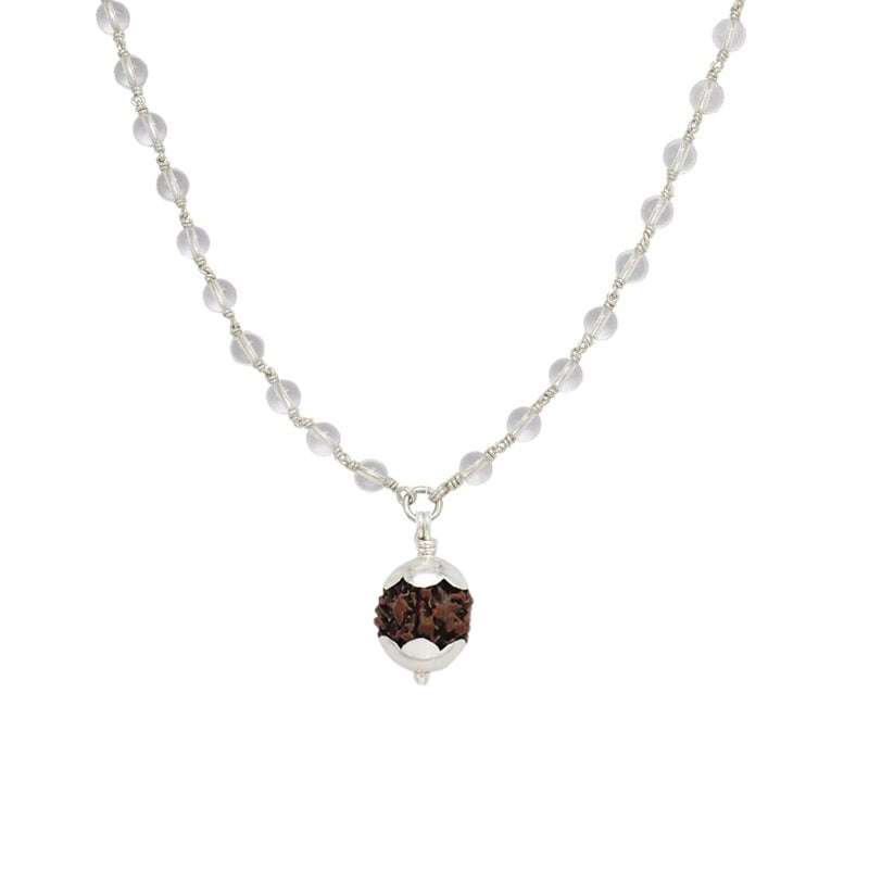 Silver Tied Spatika Mala with Rudraksha Pendant