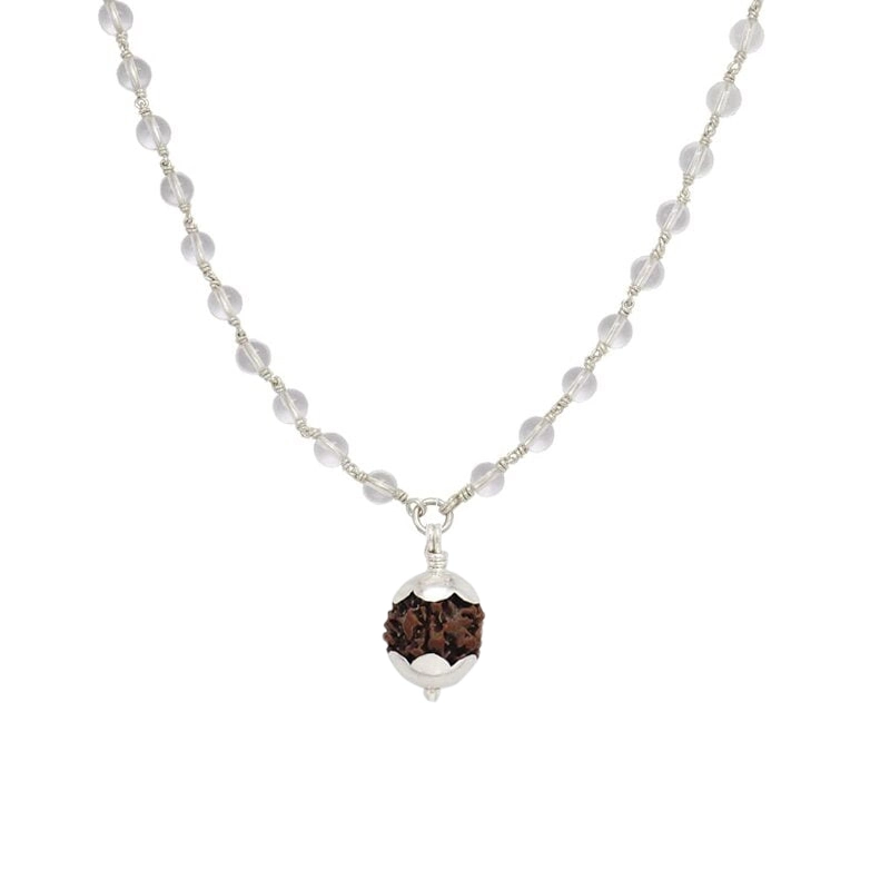 Silver Tied Spatika Mala with Rudraksha Pendant