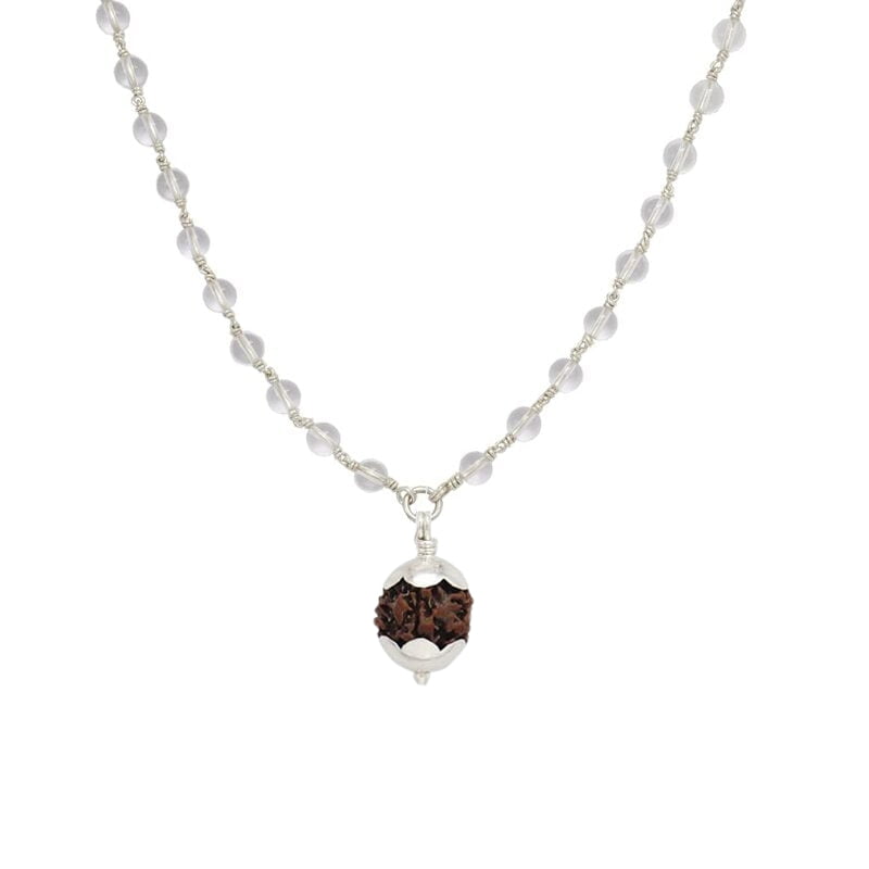 Silver Tied Spatika Mala with Rudraksha Pendant