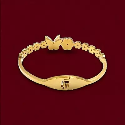 Textured Butterfly and Floral Bangle Bracelet