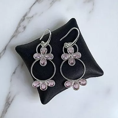 Delicate Pink & Silver Hoop Earrings | Dangle Drop Earrings