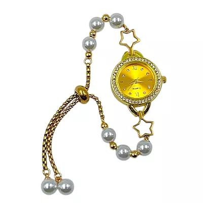 Gold Star & Pearl Charm Bracelet Watch for Women | Quartz