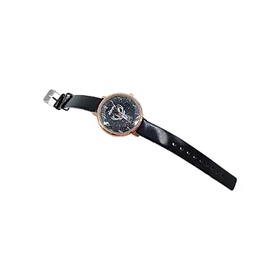 Starry Night Deer Motif Women's Watch with Black Leather Strap