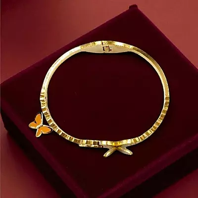 Textured Butterfly and Floral Bangle Bracelet