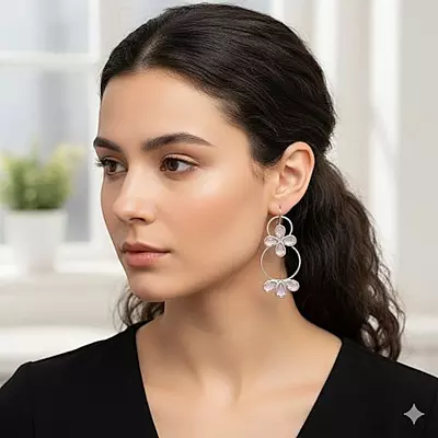 Delicate Pink & Silver Hoop Earrings | Dangle Drop Earrings