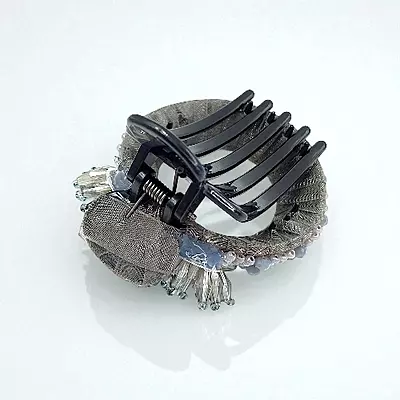 Chic Stripe Hair Claw Clip with Beaded Embellishments