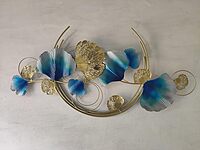 DAD Modern Gold Metal Ginkgo Leaf Wall Art with Blue Accents - Size (36x2x18 Inches)