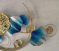 DAD Modern Gold Metal Ginkgo Leaf Wall Art with Blue Accents - Size (36x2x18 Inches)