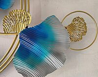 DAD Modern Gold Metal Ginkgo Leaf Wall Art with Blue Accents - Size (36x2x18 Inches)