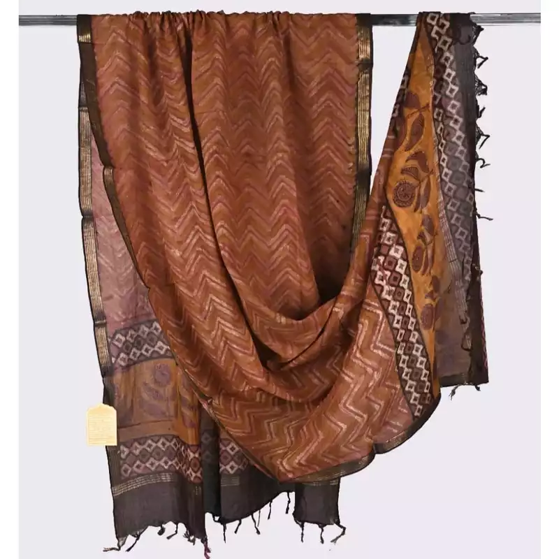 Cotton Block Print Dupatta Zari Border #9