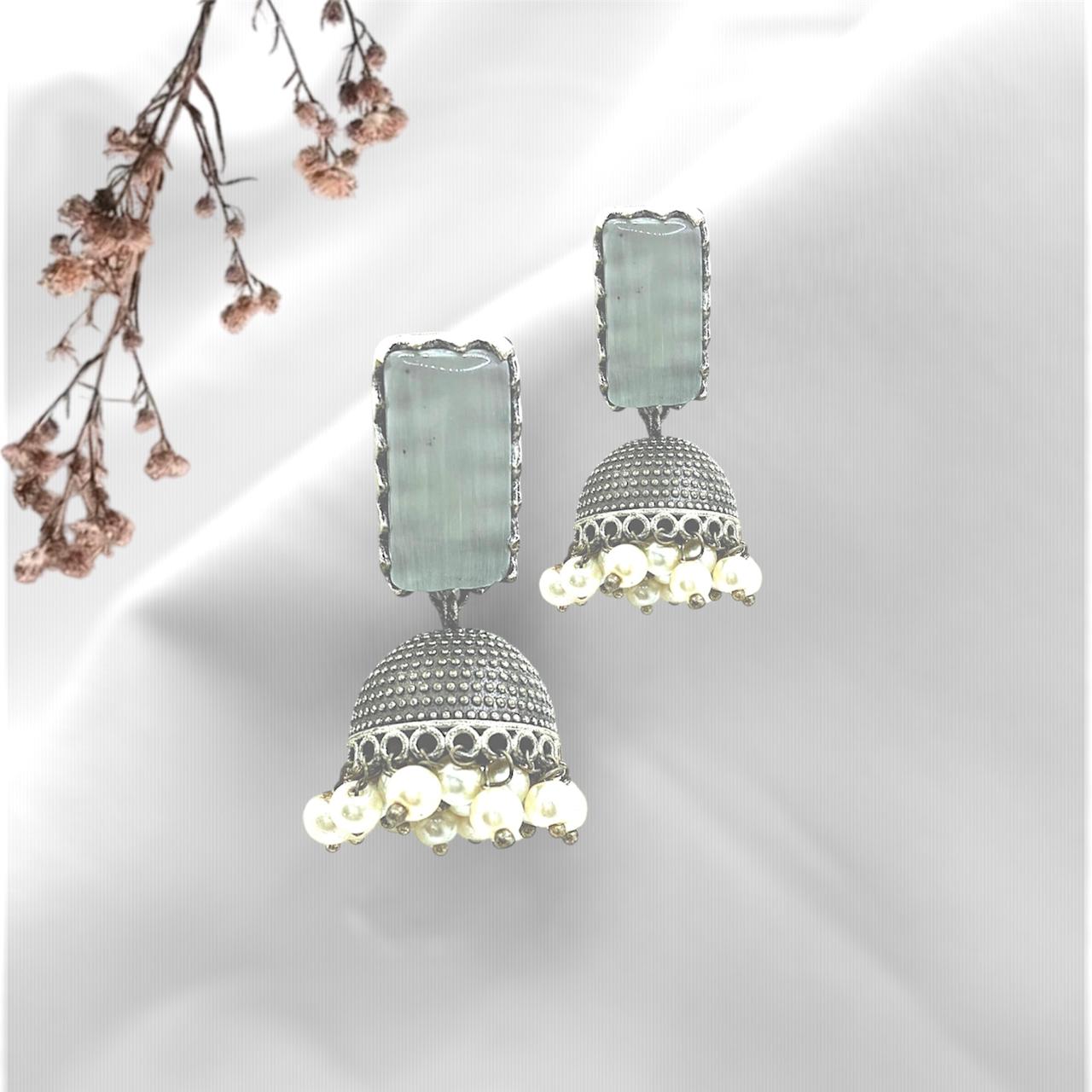 Silver plated Brass Earrings (Pearl White) #18