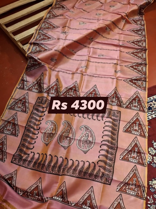 Peach Mustard Dual Tone Hand Block Print Pure Katan Silk