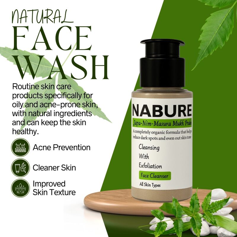 NABURE Gulabi Mukh Prabha & Japa Nim Masura Powder Cleanser for Brightening (Pack of 2, 28g Each)