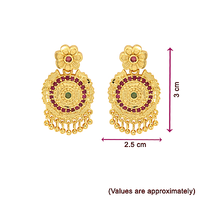 Goldplated Necklace with Red Flower Stones & Earrings
