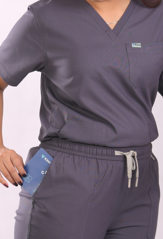Ksvi Antibacterial Female V-Neck (Heather Gray) Scrub Shirt Pant
