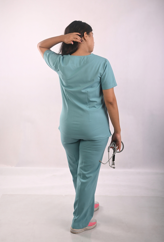 Ksvi Antibacterial Female V-Neck (Eucalyptus) Scrub Shirt Pant