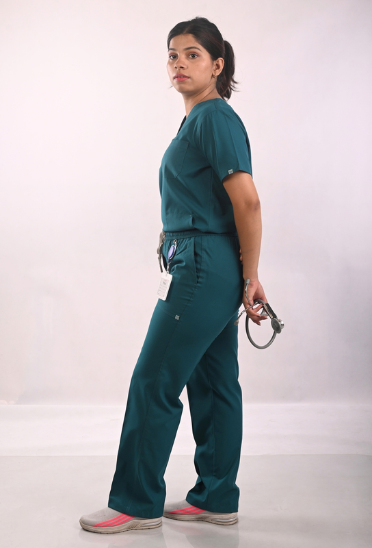 Ksvi Antibacterial Female V-Neck (Emerald Green ) Scrub Shirt Pant