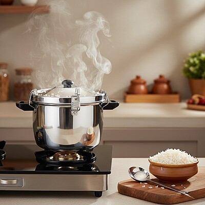 Express Stainless Steel Manual Rice Cooker with Steamer Basket Cooks up to