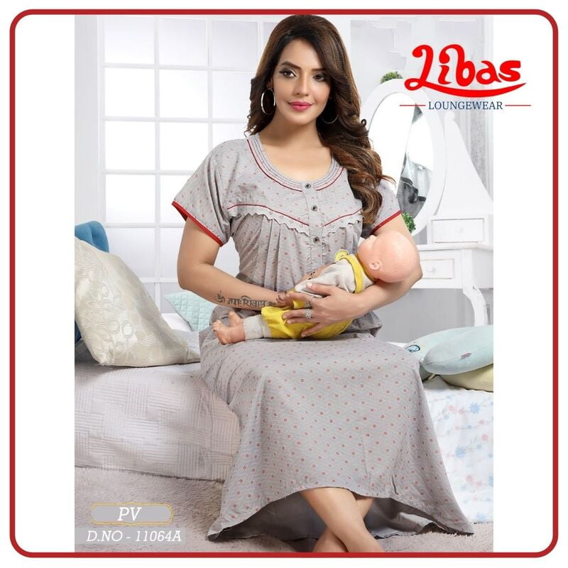 Copy of Thistle Grey Bizi Lizi Pleated Feeding Nighty with Side Zip From Libas Loungewear - FNT066 Copy of Thistle Grey Bizi Lizi Pleated Feeding Nighty with Side Zip From Libas Loungewear - FNT066
