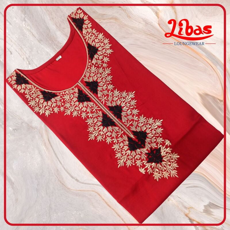 Venetian Maroon Bizi Lizi Plain Embroidery Nighty From Libas Loungewear - EN142 Venetian Maroon Bizi Lizi Plain Embroidery Nighty From Libas Loungewear - EN142