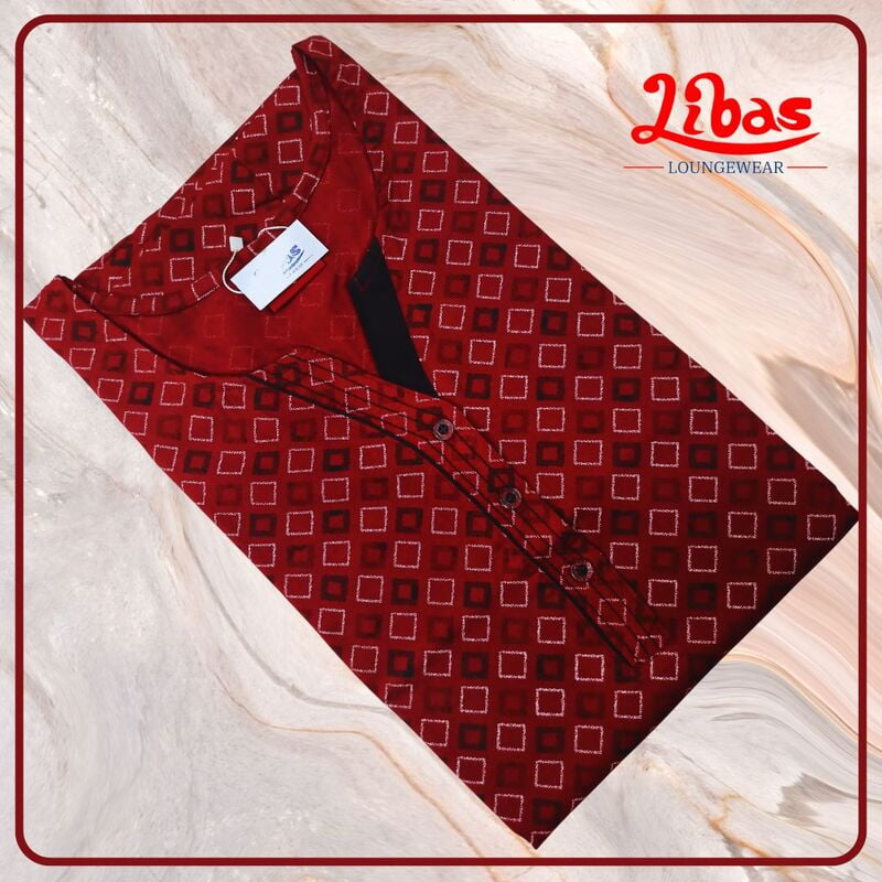 Dark Red Micro P.V Nighty With Geometric Print All Over From Libas Loungewear - PS527 Dark Red Micro P.V Nighty With Geometric Print All Over From Libas Loungewear - PS527