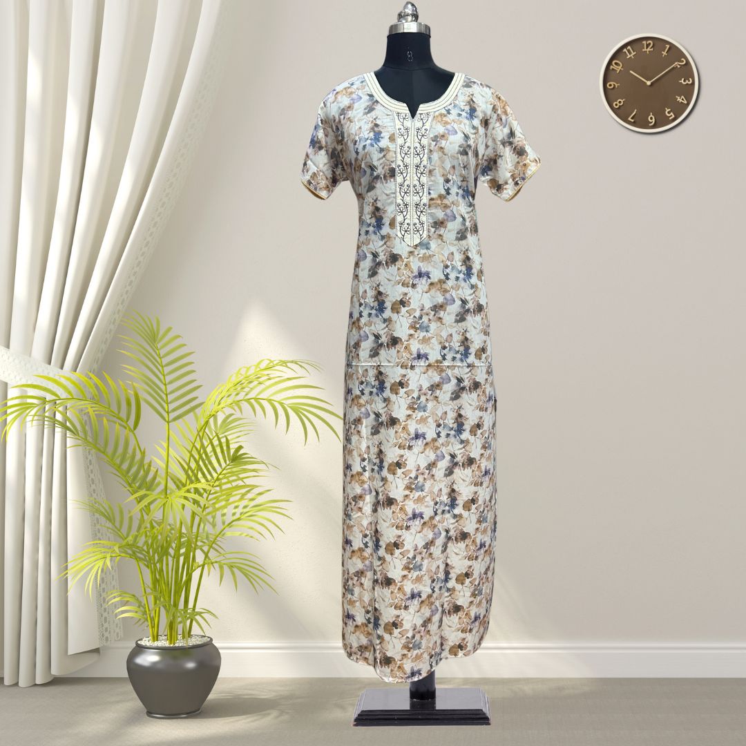 Wild Blue Soft Cotton Nighty With All Over From Libas Loungewear - AL1101