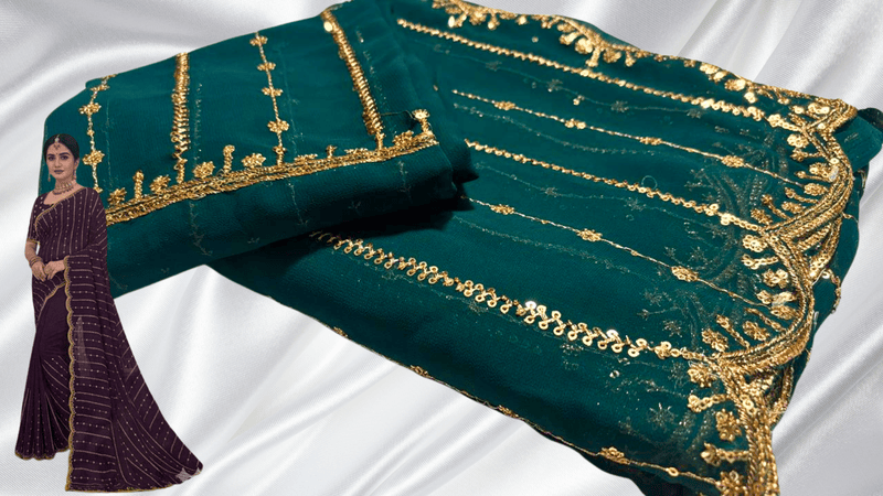 Full Trend Marble Gold Designer Saree - Pine Green
