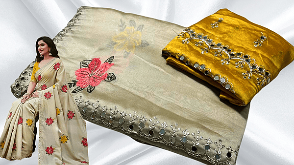 Nice Look Mirror Work Saree - Yellow (Pre-Booking Delivery In 7-9 Days)