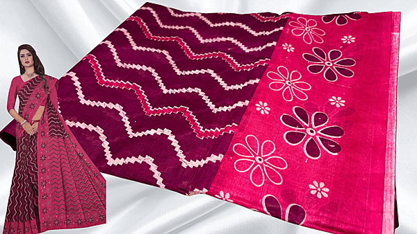 Pushpa Pure Cotton Saree - Pink