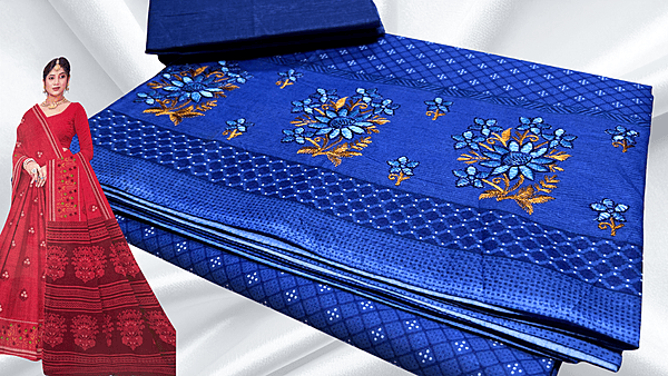 Prajakta Pure Cotton Embroidery Saree - Ink Blue