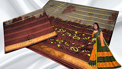 Batik Jari Pure Cotton Saree - Gray Brown