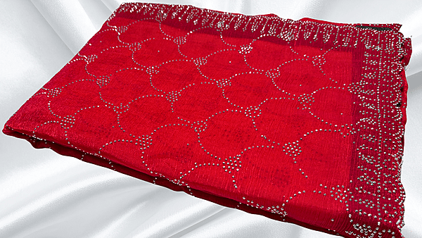 Classic Choice Space Silk Stone Work Saree - Bright Red